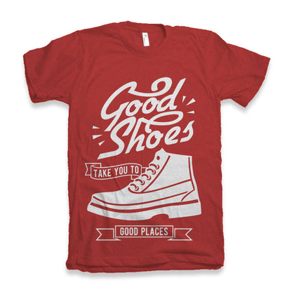 Men's red tee with white Good Shoes logo, bamboo viscose/organic cotton by Spun Bamboo on Tampa Home & Garden Store