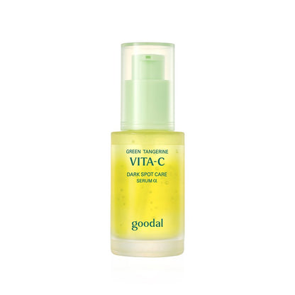Goodal Green Tangerine Vita-C Dark Spot Care Serum bottle with green pump and yellow serum on Tampa Home & Garden Store