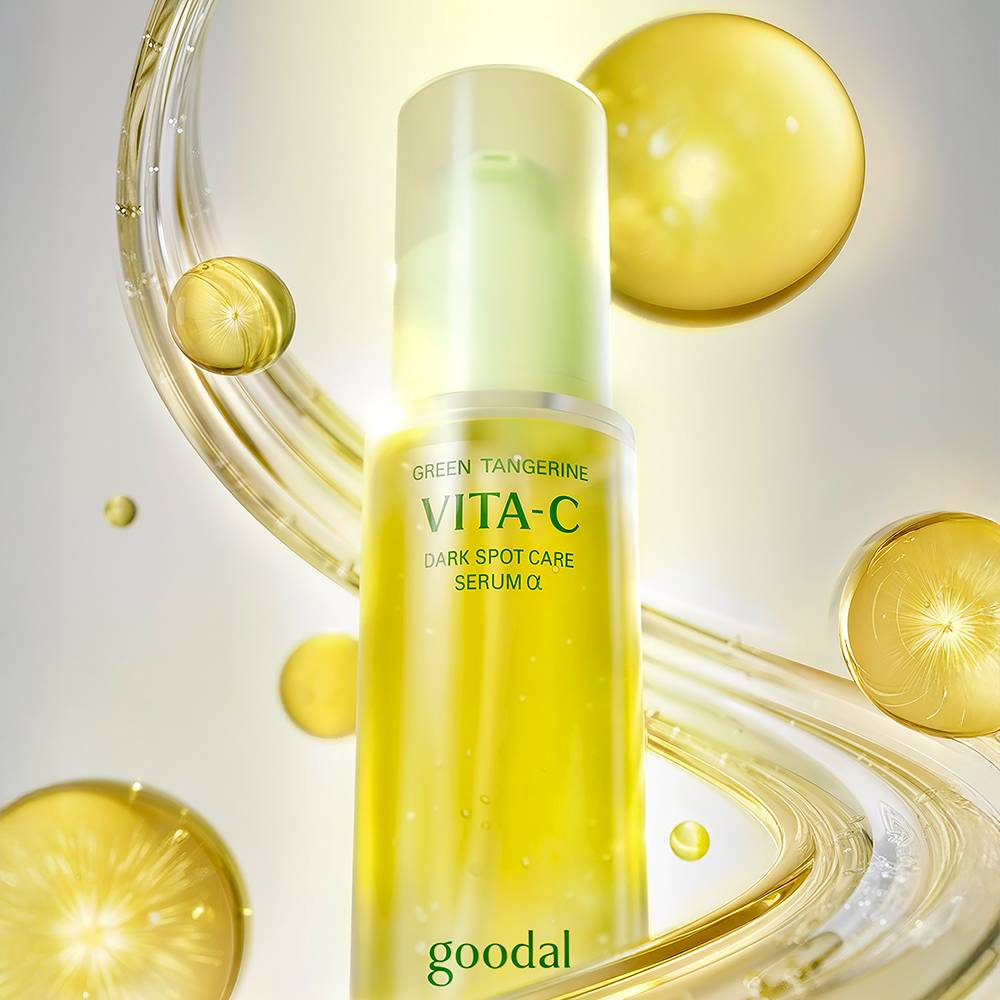 Goodal Green Tangerine Vita-C Dark Spot Serum bottle with pale green cap and yellow liquid on Tampa Home & Garden Store