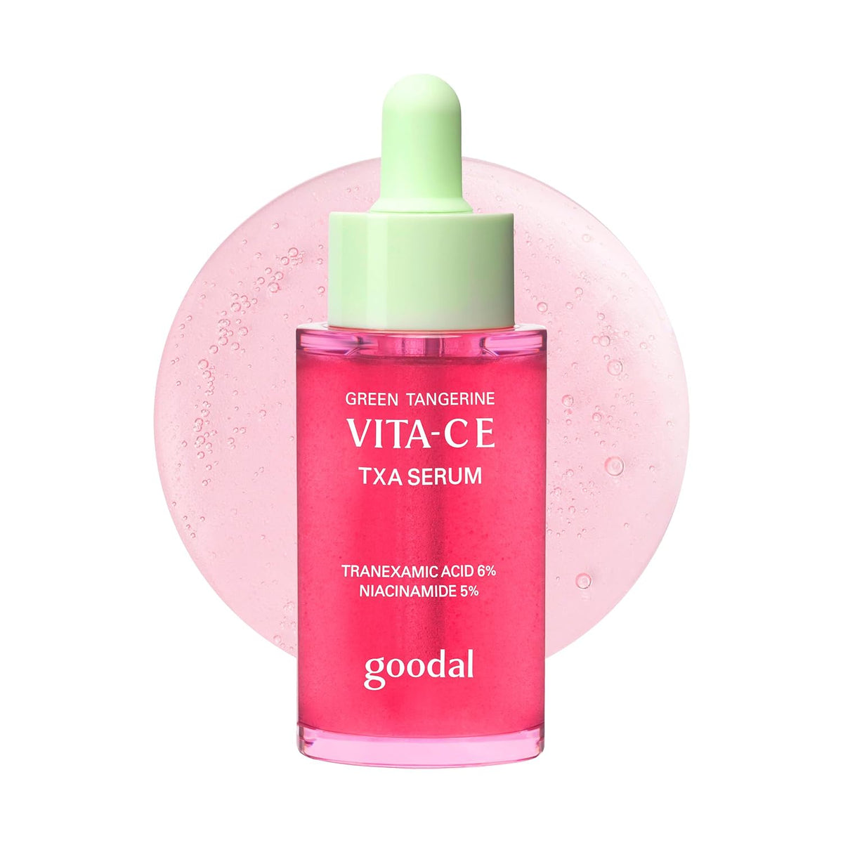 serum bottle goodal Green Tangerine Vita-C E TXA Serum with mint green dropper cap, pink liquid on Tampa Home & Garden Store
