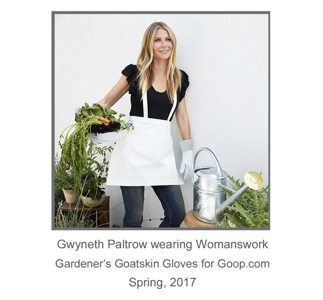 The Gardeners' Goatskin Glove by Womanswork, white goatskin gardening glove worn by a woman holding fresh vegetables on Tampa Home & Garden Store