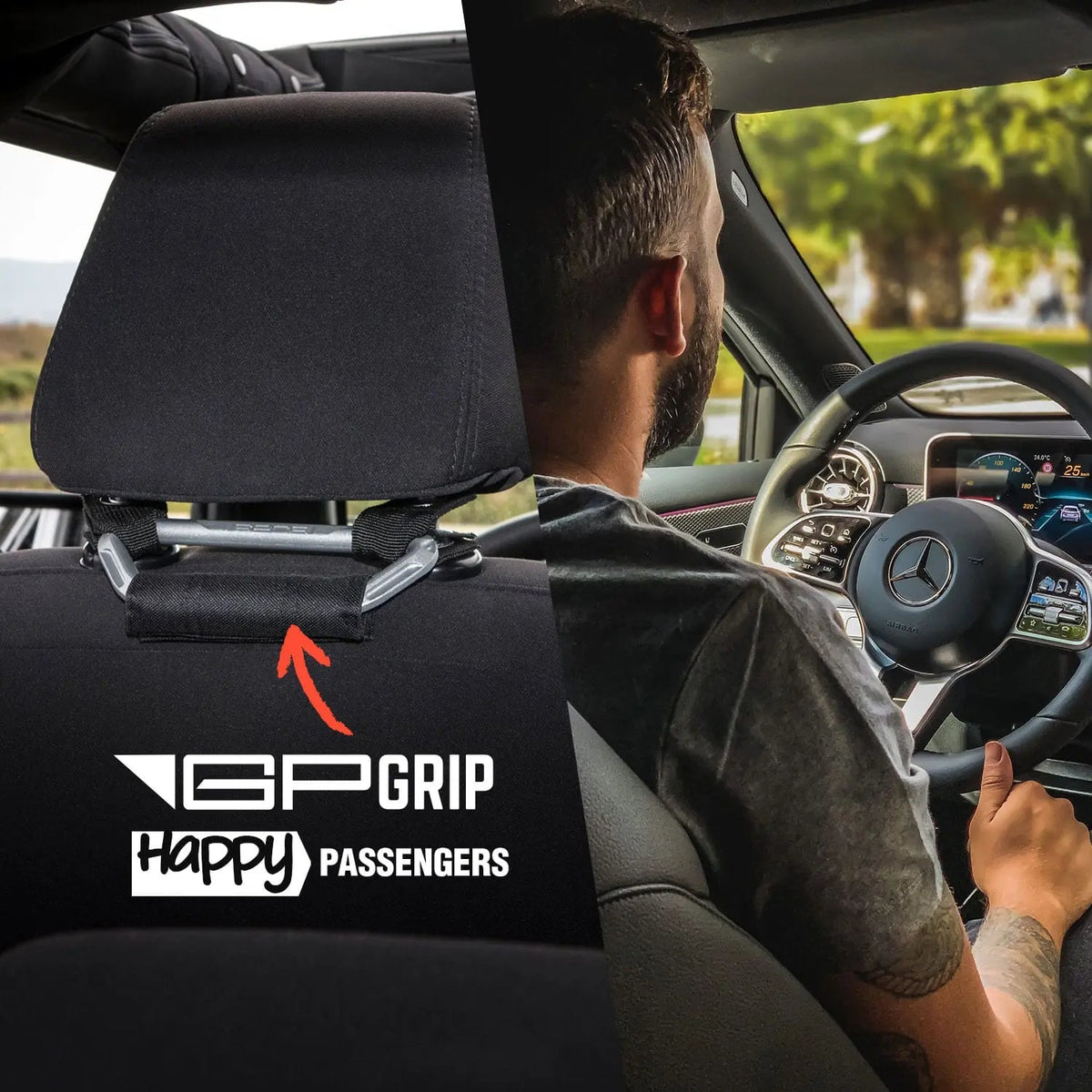 GP Back Grip PRO rear headrest handles for all cars and trucks with black fabric straps and metal bars GPCA on Tampa Home & Garden Store