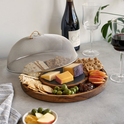 Slate and Acacia Cheese Board With Mesh Dome