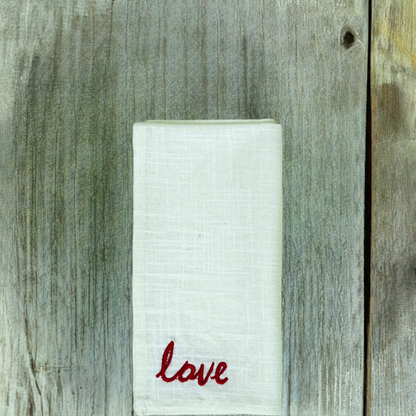Vibhsa cotton table napkins set of 4 with red embroidery love at corner 20x20 on Tampa Home & Garden Store