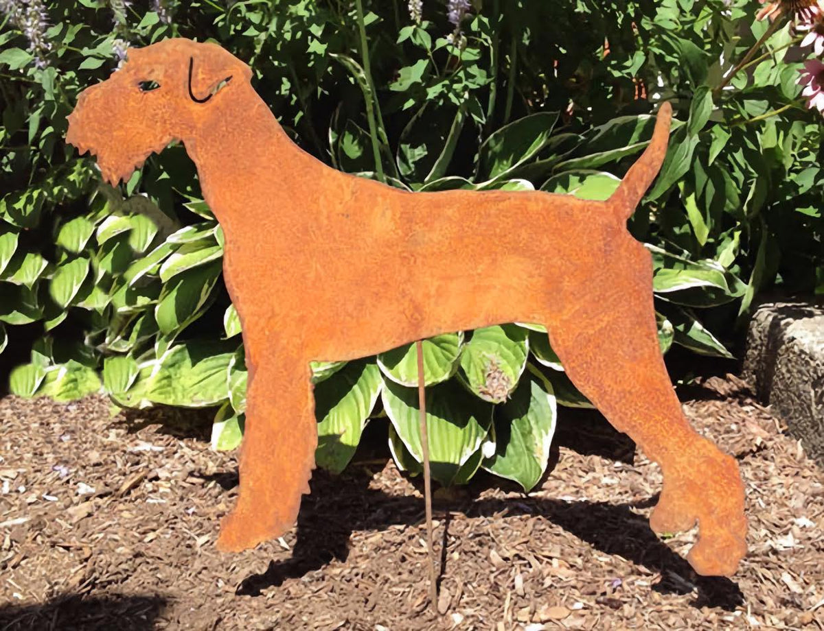 Airedale Terrier garden stake, rusted metal lawn ornament by Rustica Ornamentals on Tampa Home & Garden Store