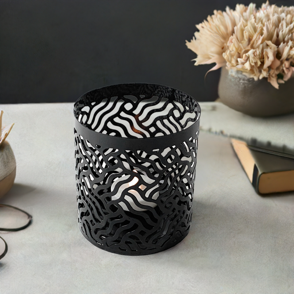 Vibhsa black laser-cut votive candle holder metal home decor on Tampa Home & Garden Store