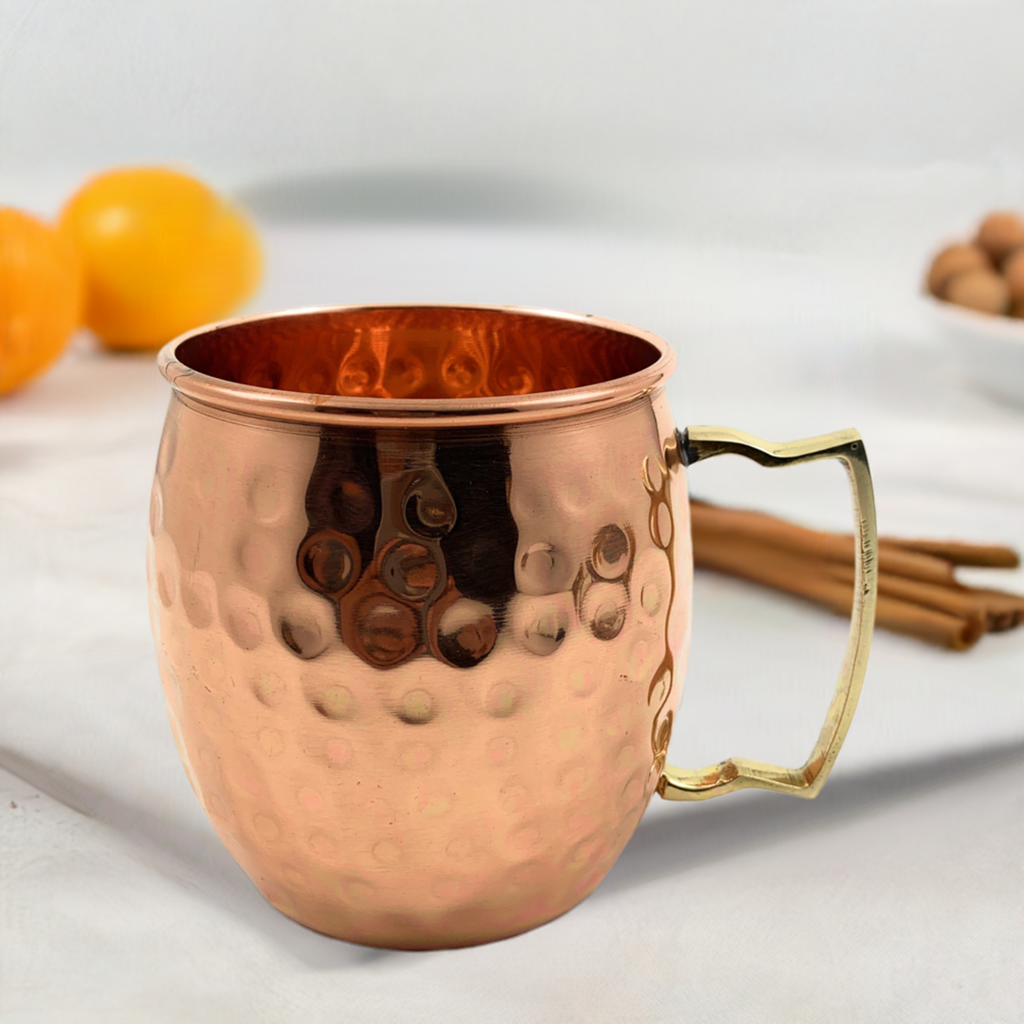 Vibhsa hammered copper Moscow Mule mugs, brass handle, set of 2 on Tampa Home & Garden Store