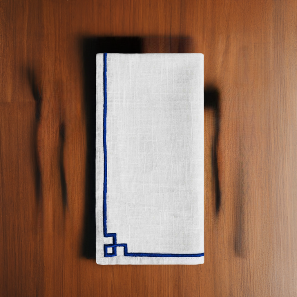 Vibhsa Cotton Table Napkins set of 4 with blue embroidery border 20x20 on Tampa Home & Garden Store