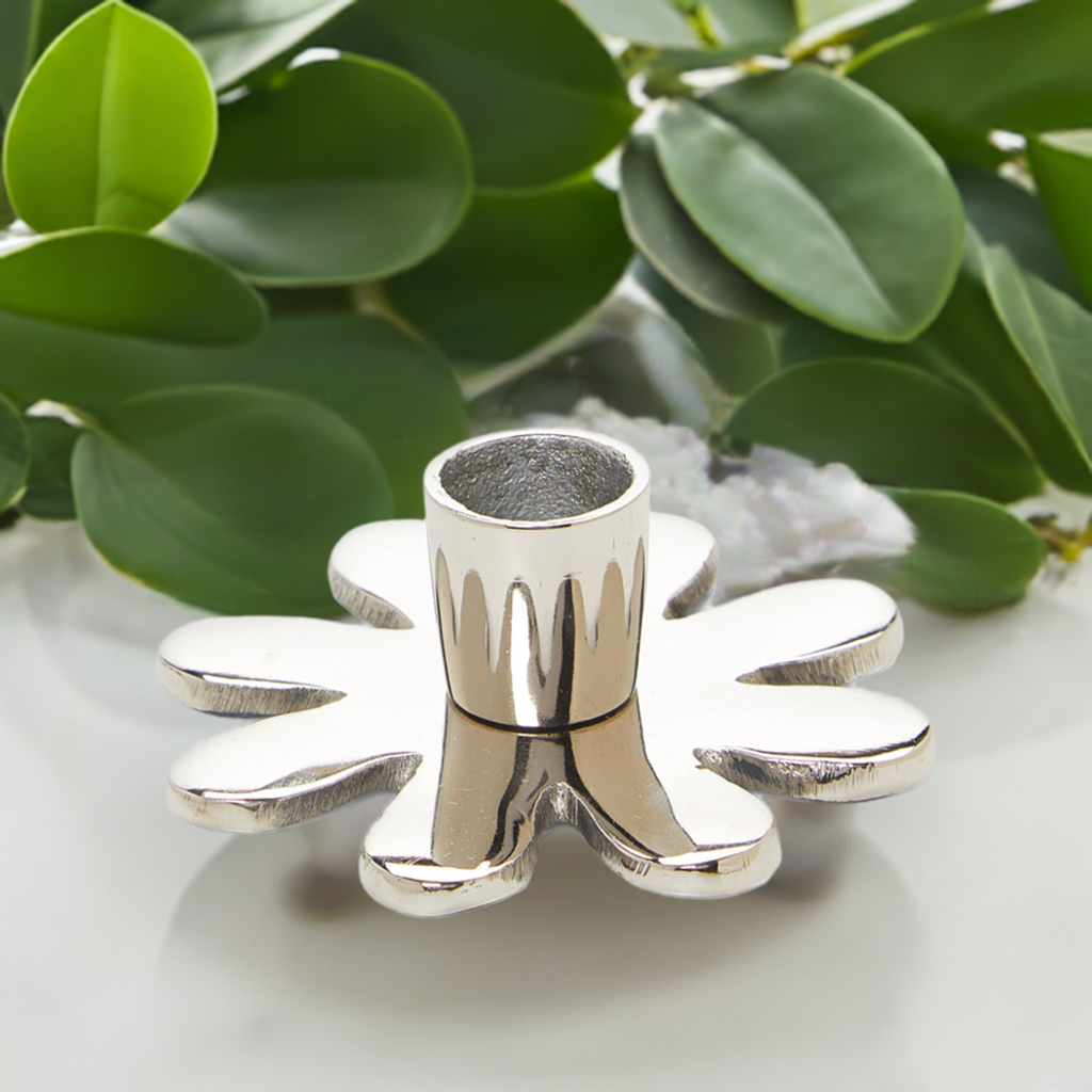 Vibhsa decorative silver flower candle holder handcrafted aluminum 4 inch on Tampa Home & Garden Store