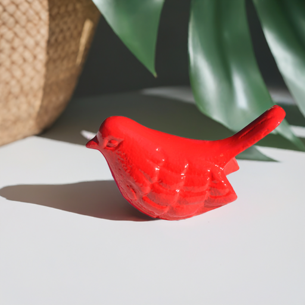 Vibhsa red glossy ceramic bird figurine on Tampa Home & Garden Store