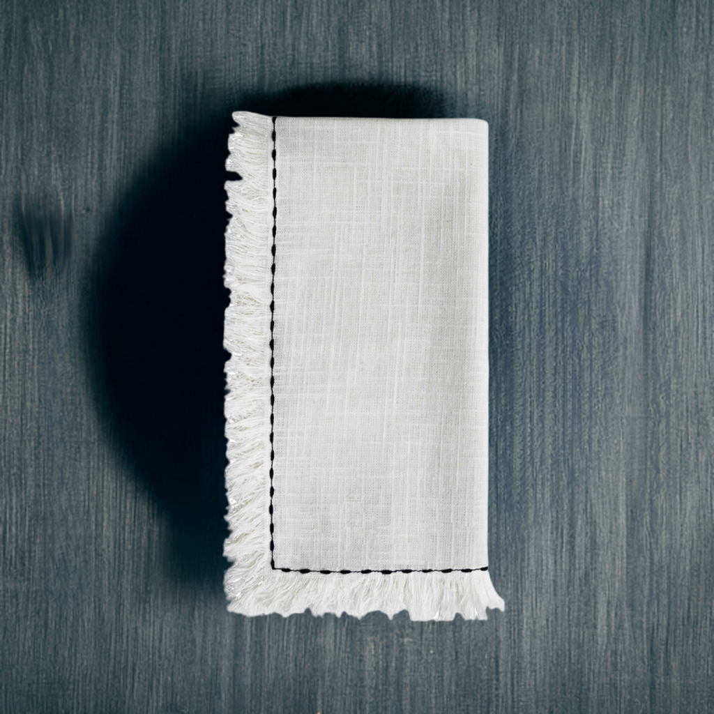 Vibhsa cotton table napkin white with black embroidery 20x20 on Tampa Home & Garden Store