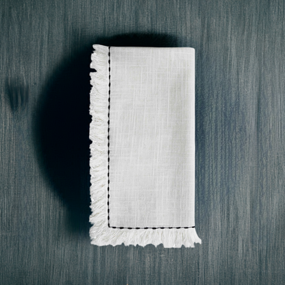 Vibhsa cotton table napkin white with black embroidery 20x20 on Tampa Home & Garden Store