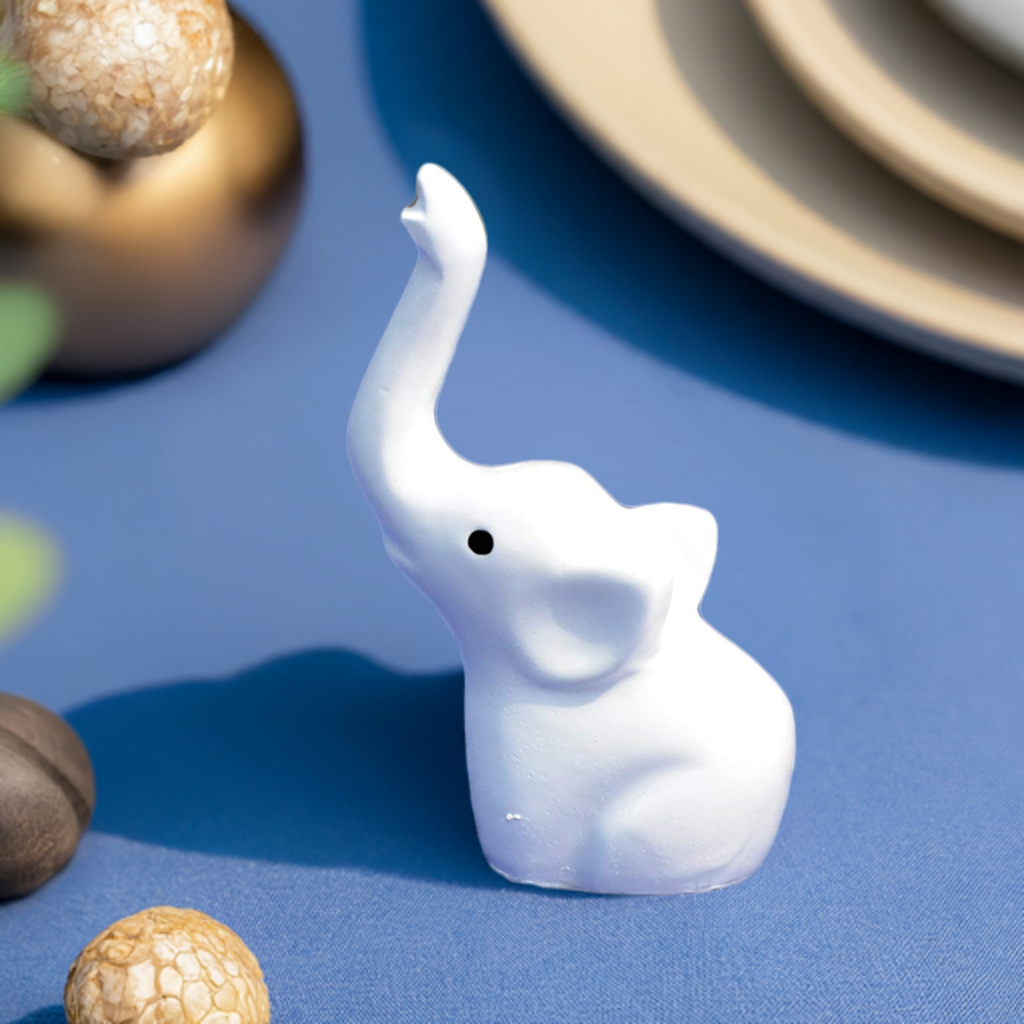 Vibhsa Baby Elephant Ring Holder jewelry organizer, white ceramic elephant on Tampa Home & Garden Store