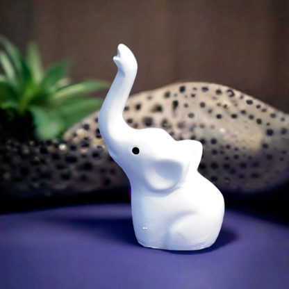 Vibhsa Baby Elephant Ring Holder jewelry organizer, white ceramic elephant with raised trunk on Tampa Home & Garden Store