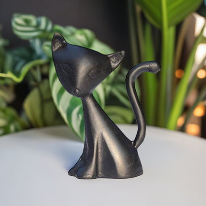 Vibhsa Cat Ring Holder black matte jewelry organizer with curved tail on Tampa Home & Garden Store