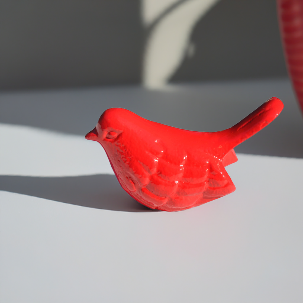 Vibhsa red glossy ceramic bird figurine health and happiness symbol on Tampa Home & Garden Store