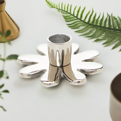 Vibhsa decorative silver flower candle holder handcrafted in aluminum on Tampa Home & Garden Store