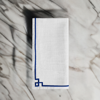 Vibhsa cotton table napkins white with blue embroidery border; set of 4, 20x20 on Tampa Home & Garden Store