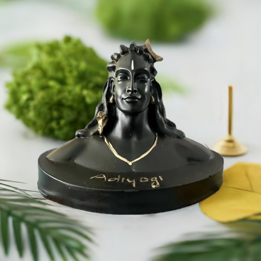 Adiyogi statue figurine 6 inch, black resin sculpture by Vibhsa for car dashboard decor on Tampa Home & Garden Store