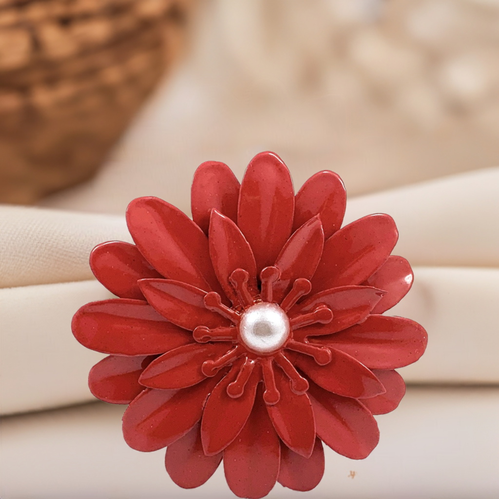 Vibhsa red floral napkin ring with pearl center handcrafted on Tampa Home & Garden Store