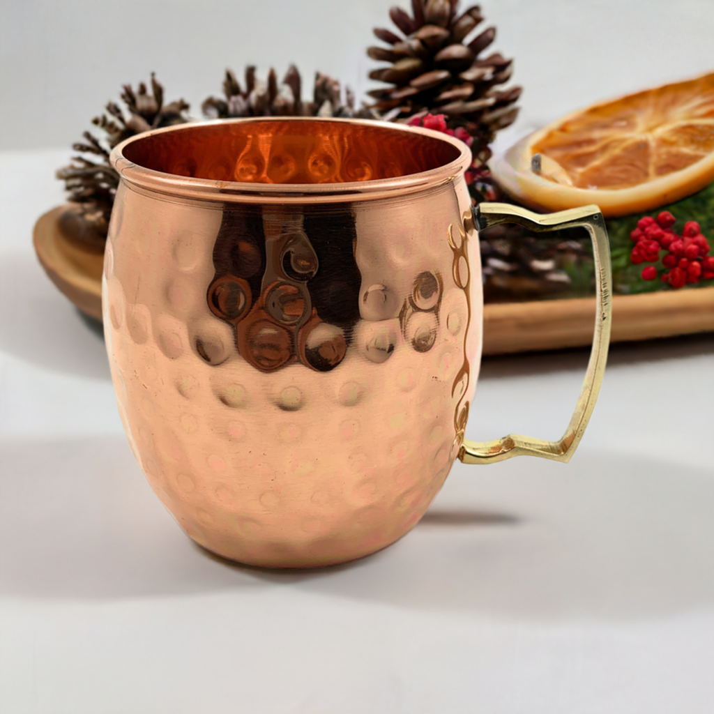 Vibhsa hammered copper Moscow Mule mug with brass handle, textured copper finish on Tampa Home & Garden Store