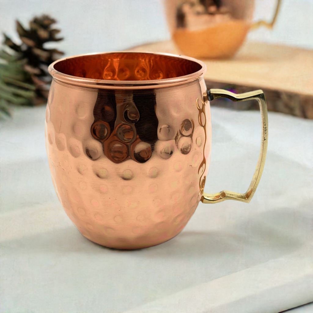 Vibhsa hammered Moscow Mule mugs set of 2 copper with brass handles on Tampa Home & Garden Store