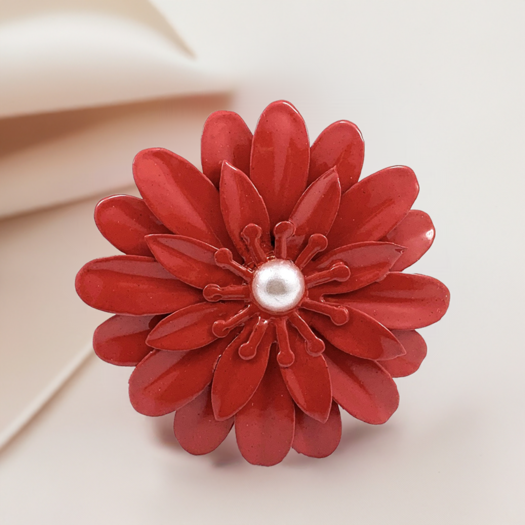 Vibhsa red floral napkin rings, pearl center accents, handcrafted set of 4 on Tampa Home & Garden Store