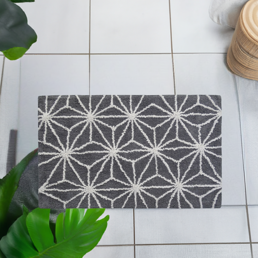 Vibhsa bath rug grey ivory geometric pattern on Tampa Home & Garden Store