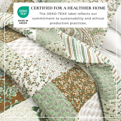 the Damia Floral Patchwork and Soft Quilt Set