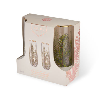 Woodland Stemless Champagne Flute Set by Twine Living, gold-rimmed glasses, set of 2 on Tampa Home & Garden Store