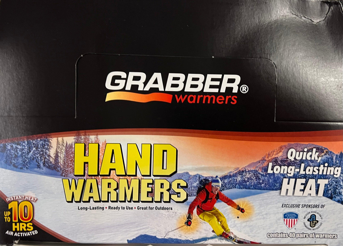 Calentadores de manos Grabber Ski &amp; Ride: calentadores de aire duraderos, naturales, sin olor, activados por aire: hasta 10 horas de calor, caja de 40 pares 