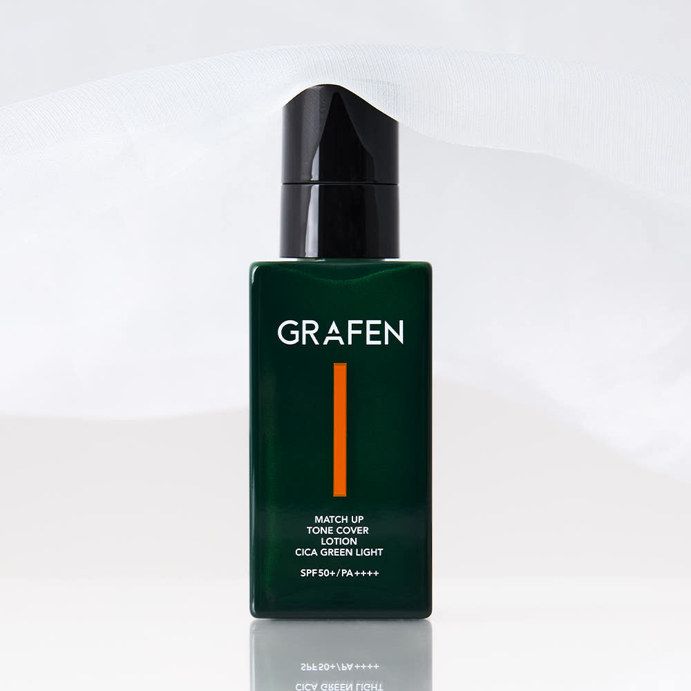 Grafen Match Up Tone Cover Lotion green bottle with black pump and orange stripe SPF50+/PA++++ on Tampa Home & Garden Store