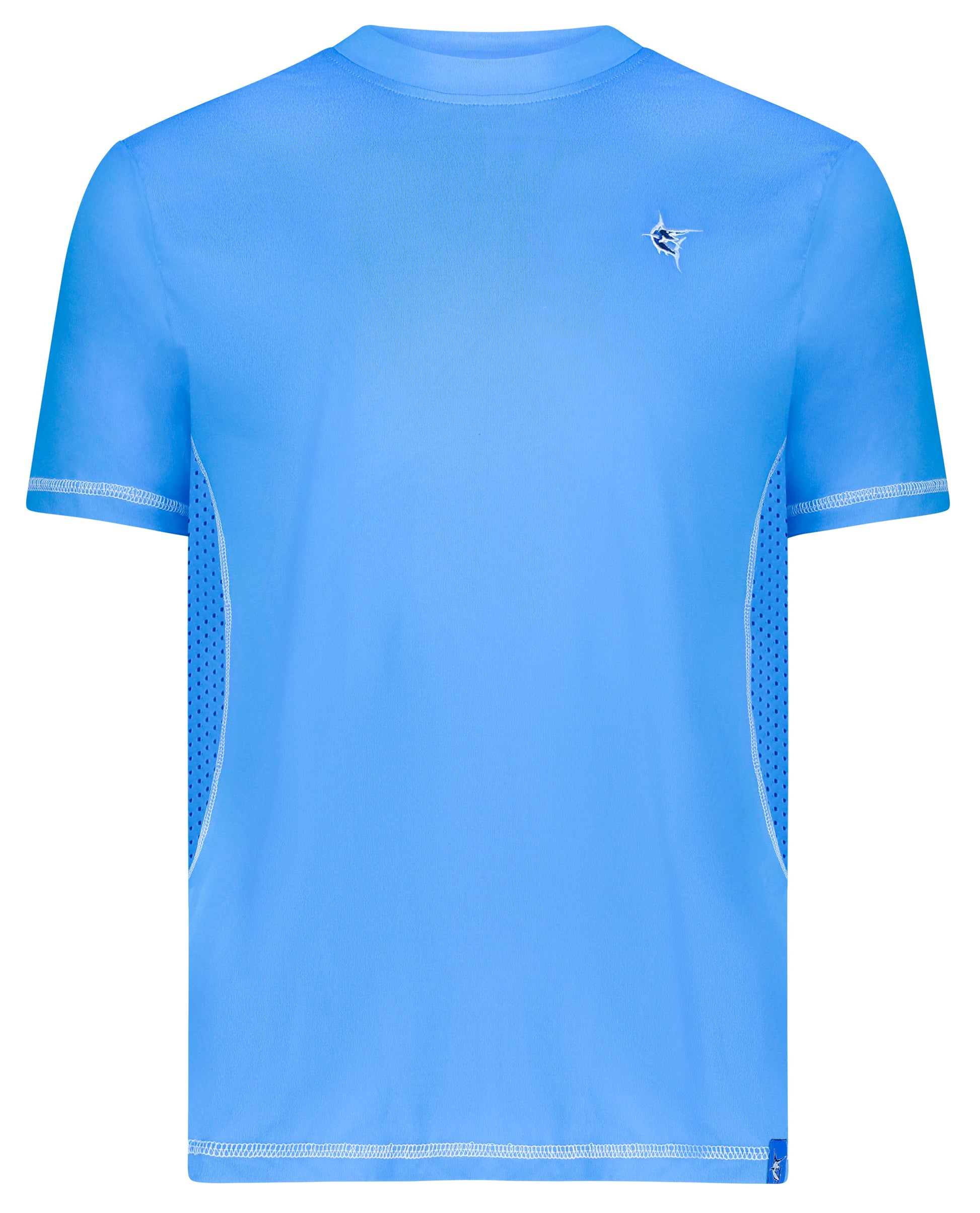 Grander Short Sleeve Performance Tee by White Water Life in blue with mesh side panels on Tampa Home & Garden Store