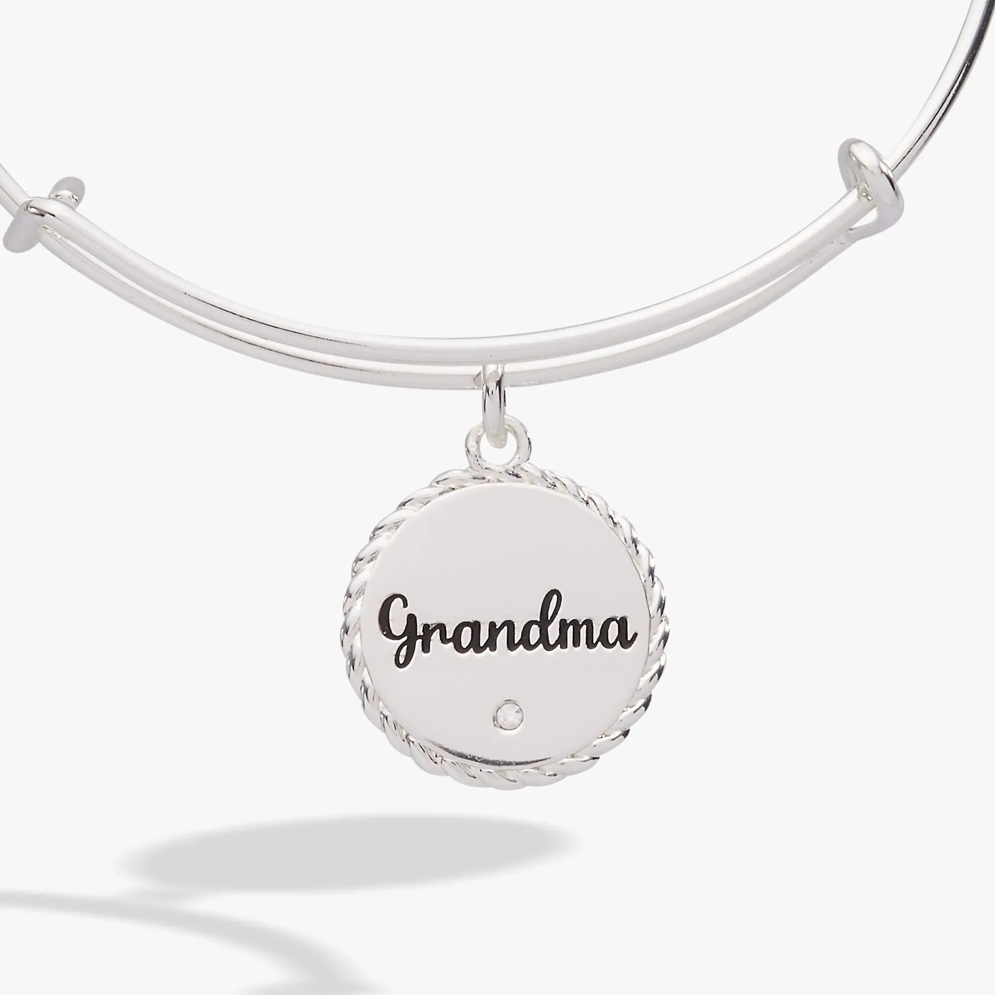 Bracelet Grandma charm by ALEX AND ANI, silver tone with round pendant engraved Grandma on Tampa Home & Garden Store