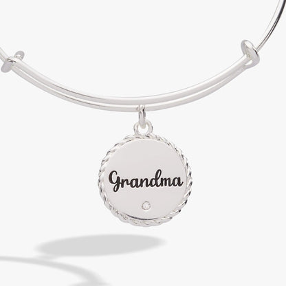 Bracelet Grandma charm by ALEX AND ANI, silver tone with round pendant engraved Grandma on Tampa Home & Garden Store