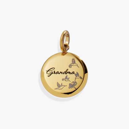 Grandma Hummingbird Disc Charm for Family Heart