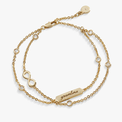 Grandma Infinity Chain Double Strand Bracelet gold-tone with infinity charm and crystals on Tampa Home & Garden Store