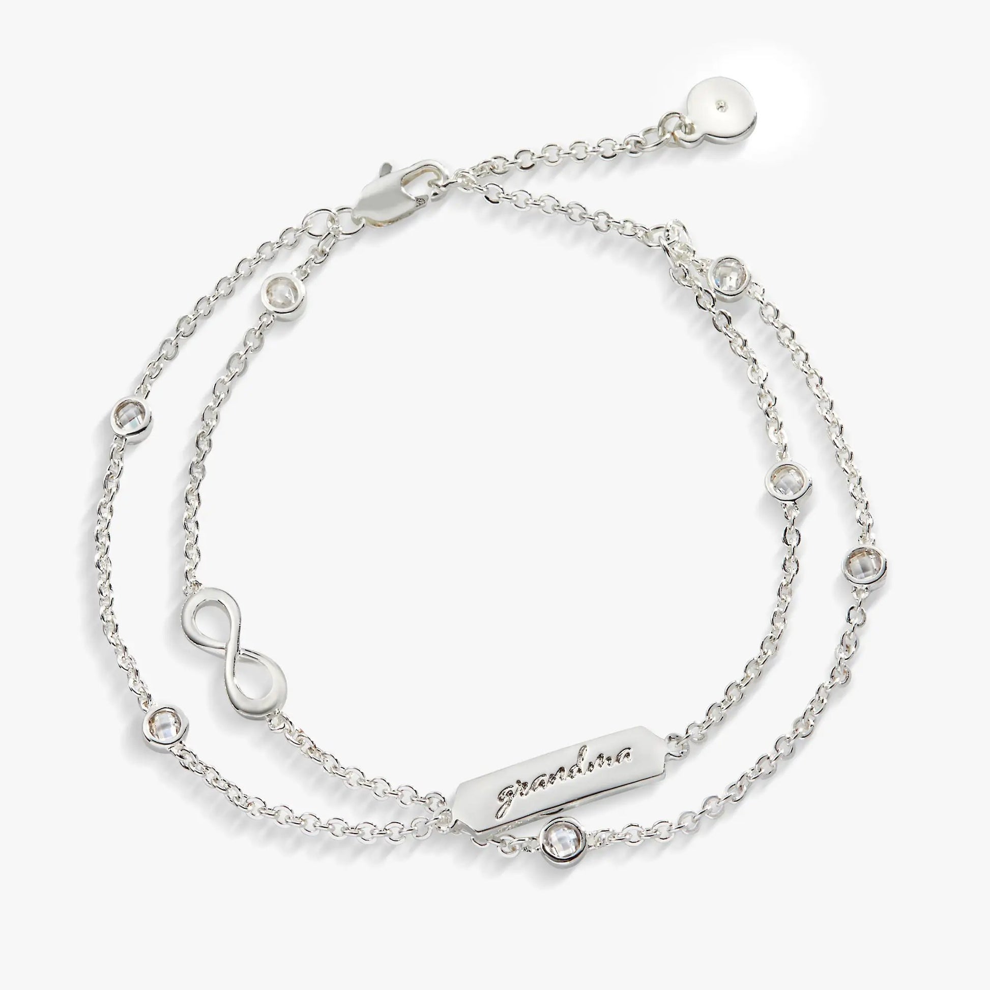 Bracelet Grandma Infinity Chain Double Strand by Alex and Ani in silver with crystal beads on Tampa Home & Garden Store