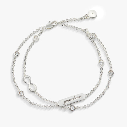 Bracelet Grandma Infinity Chain Double Strand by Alex and Ani in silver with crystal beads on Tampa Home & Garden Store