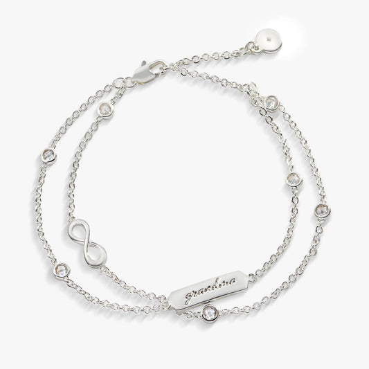 Bracelet Grandma Infinity Chain Double Strand by Alex and Ani in silver with crystal beads on Tampa Home & Garden Store