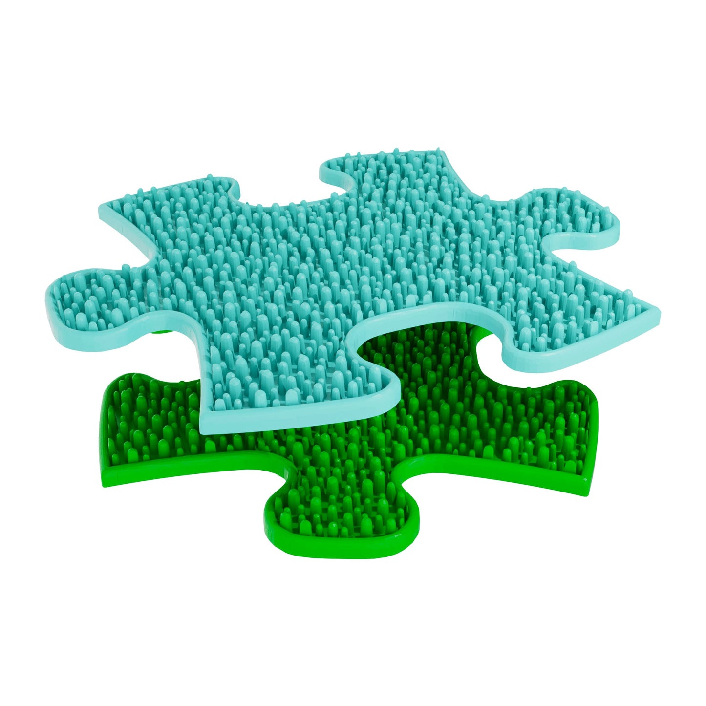 Two interlocking Tots Minis Puzzle Set play mats in teal and green with textured surface on Tampa Home & Garden Store
