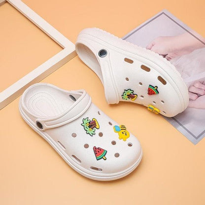 Stevvex gray slip-on slippers with colorful fruit patches lightweight non-slip rubber clogs on Tampa Home & Garden Store