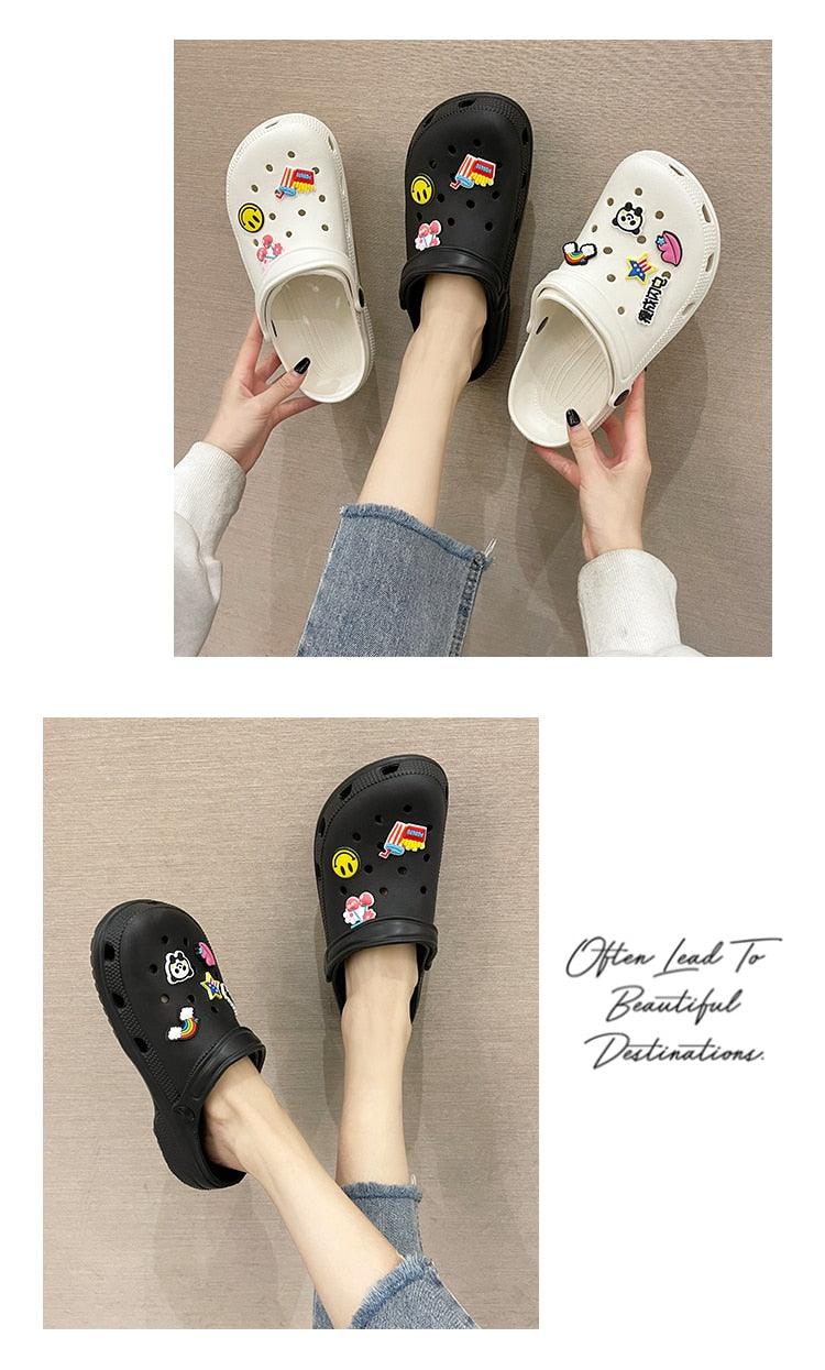 Stevvex slip-on garden sandals, black and white with patches, non-slip lightweight rubber on Tampa Home & Garden Store
