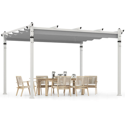 Outdoor Pergola with Retractable Canopy and Aluminum Frame-Gray