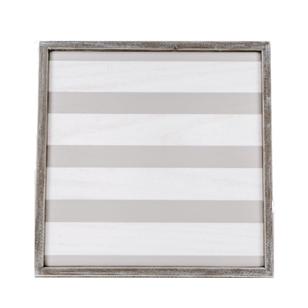 Wooden Charger Tray With Gray and White Stripe