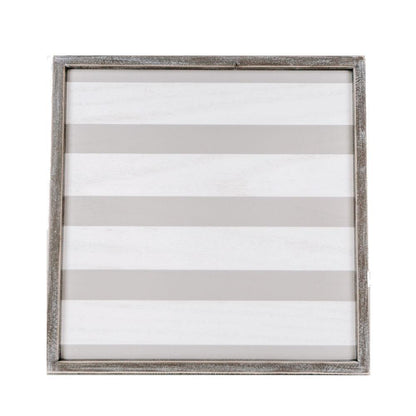 Wooden Charger Tray With Gray and White Stripe