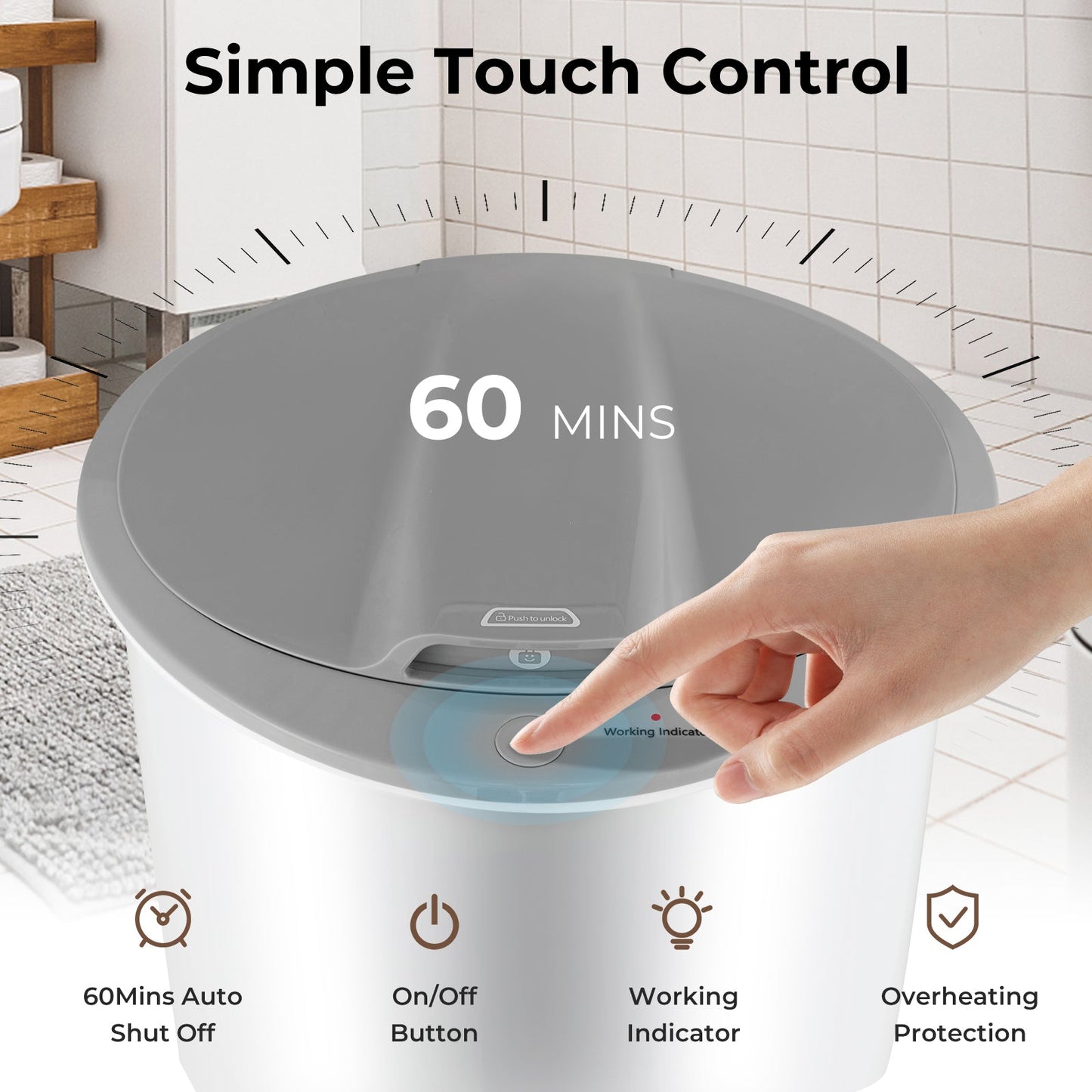 Calentador de toallas en cubo con apagado automático para baño - Gris