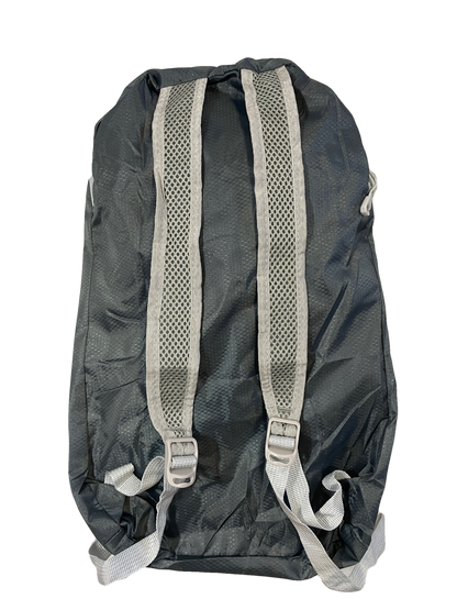 Gray polyester day pack back view with padded mesh shoulder straps; River Country Gear on Tampa Home & Garden Store