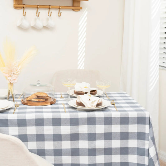 Plaid tablecloth blue and white check fabric for dining tables Organic Cotton Mart on Tampa Home & Garden Store