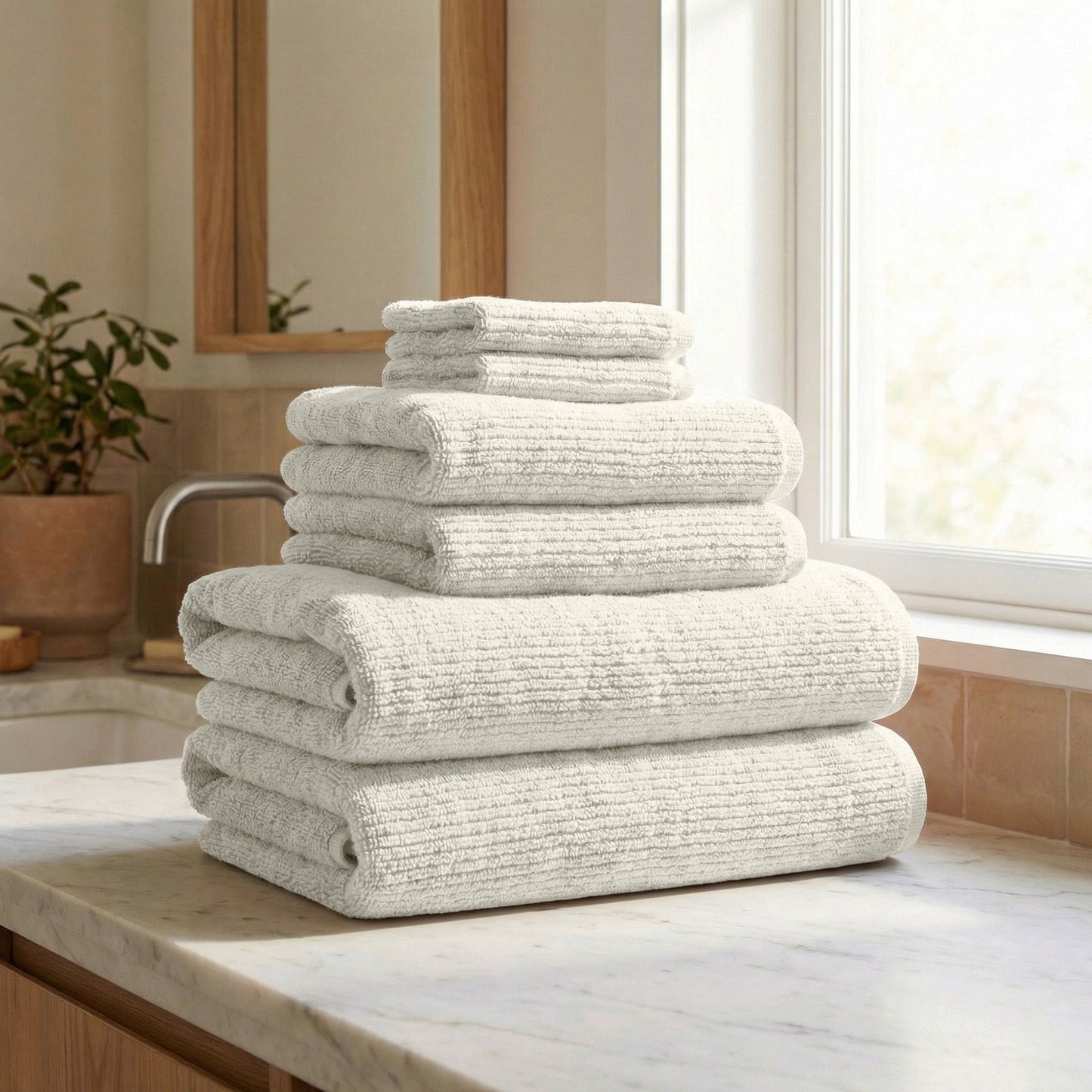 Turkish Cotton Ribbed Bath Towel Set and 6 Pieces